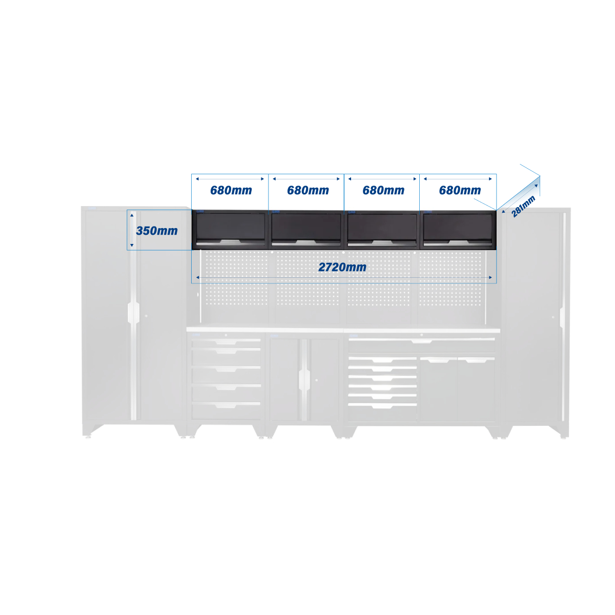 SGS 14pc Modular Garage Storage | 12 Drawers | Stainless Steel Worktop | Floor Cabinet | Tall Single & Double Cabinets